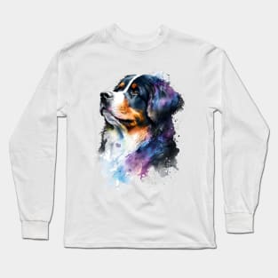 Colorful Bernese Mountain Dog Watercolor Art Long Sleeve T-Shirt